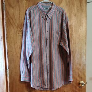 L.L.Bean 90s Vintage Men's Button-Down Shirt Red & Blue Striped 100% Cotton XXL